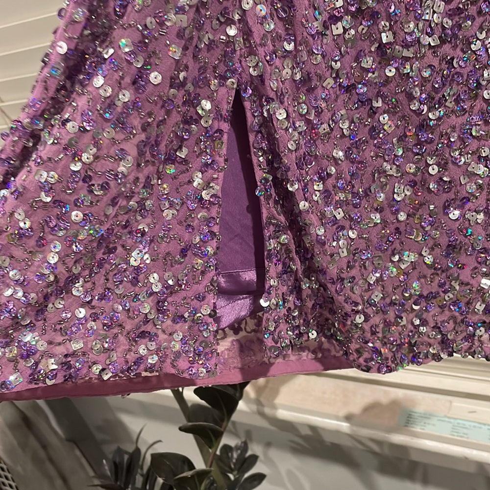 Scala Hand Beaded Sequin Purple Midi Formal Cockt… - image 5